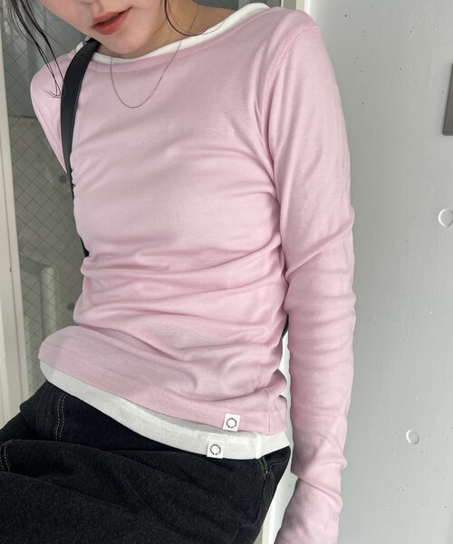 CAPRICIEUX LE'MAGE（カプリシューレマージュ）の「ボートネックシアーロンT（Tシャツ/カットソー・レディース・ピンク/ライトグレー/オフホワイト/ブラック・FREE）」の4枚目の写真