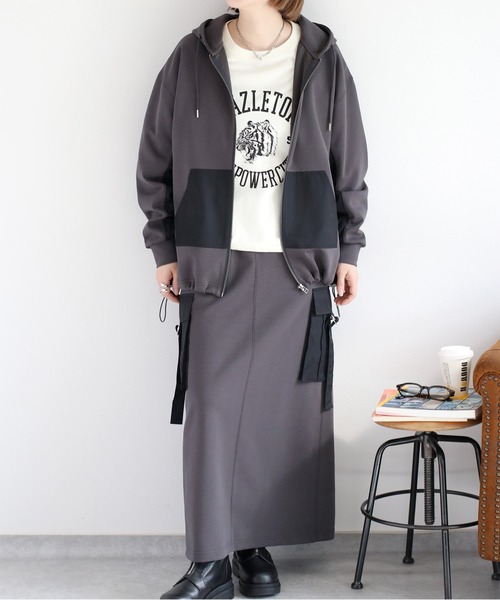 cepo(セポ)の「〈セットアップ対応〉ミリタリーポンチイージーカーゴスカート(スカート・レディース・チャコール/オフホワイト・M)」の2枚目の写真