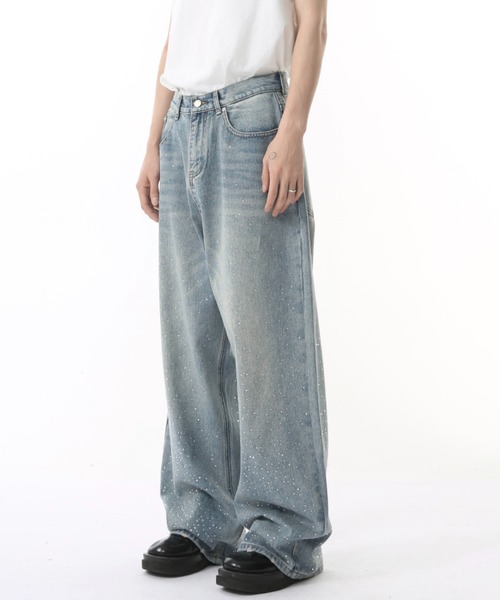 セール】ラメ加工 ウォッシュド ワイドデニムパンツ WO25S5PT01
