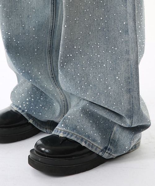 ArguECulturE デニムパンツ ウォッシュド ラメ入り モード系 ケミカルウォッシュ/ソフトヴィンテージ ライトオンスデニム