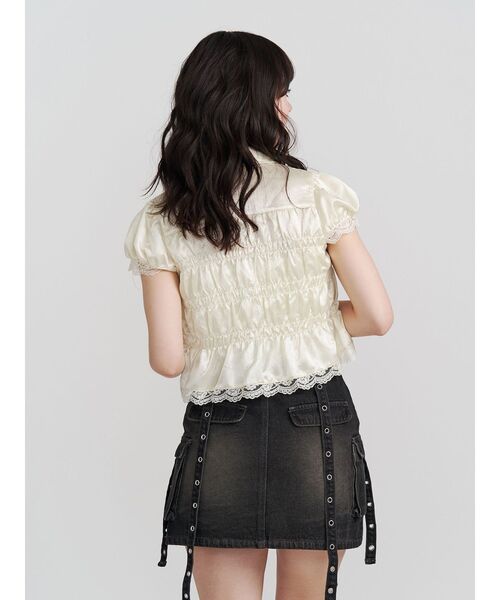 jouetie（ジュエティ）の「サテンギャザーブラウス（シャツ/ブラウス・レディース・アイボリー/ピンク・MEDIUM）」の9枚目の写真