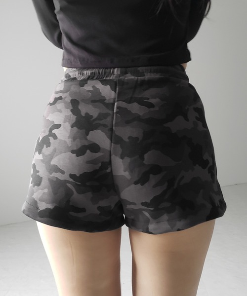 ショートパンツ HUECLOSET  WOOD CAMO SHORT PANTS 2color 】ヴィンテージカモフラタイトショートパンツ