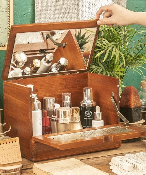 ヴィンテージガラスミラー付きミニキャビネット（収納グッズ）｜Made