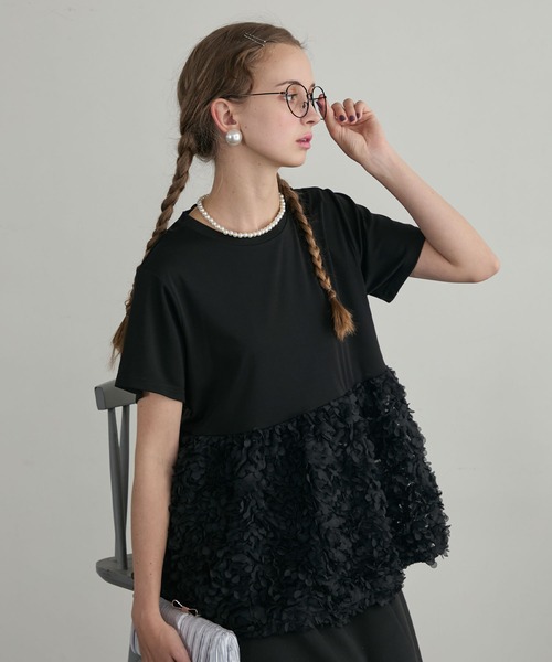 BONLECILL noir（ボンルシールノワール）の「【BONLECILL noir】裾フラワージャガードぺプラム切替TEE（Tシャツ/カットソー・レディース・ホワイト/ブラック・FREE）」の18枚目の写真