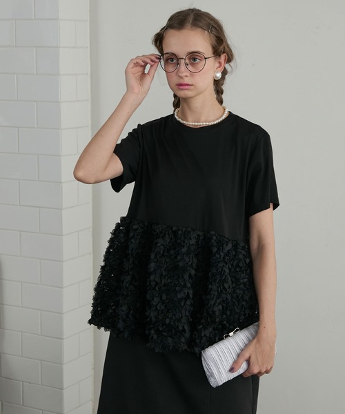 BONLECILL noir（ボンルシールノワール）の「【BONLECILL noir】裾フラワージャガードぺプラム切替TEE（Tシャツ/カットソー・レディース・ホワイト/ブラック・FREE）」の20枚目の写真