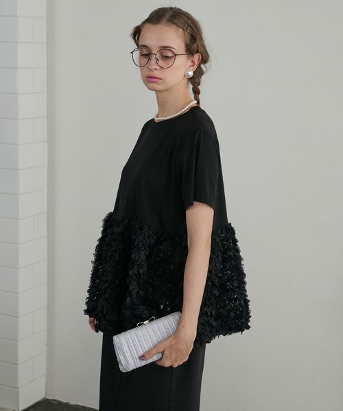 BONLECILL noir（ボンルシールノワール）の「【BONLECILL noir】裾フラワージャガードぺプラム切替TEE（Tシャツ/カットソー・レディース・ホワイト/ブラック・FREE）」の21枚目の写真