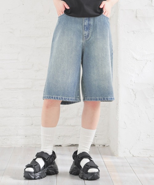 くまぽん様ご予約　【AACA デニム　ハーフパンツ　ステッチ　W32】 バンディングステッチデニムハーフパンツ(4color
