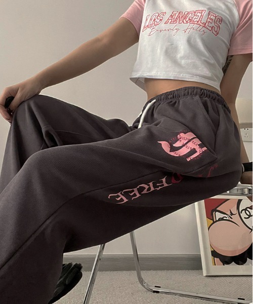 gossip!ロサンゼルス(ゴシップロサンゼルス)の「Y2K スウェットワイドパンツ ルームウェアパンツ(スウェットパンツ・レディース・グレー/ブラック・M/L)」の10枚目の写真