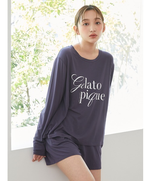 【即日発送】ルームウェア　gelatopiqué 半袖半ズボン セール】【接触冷感】レーヨンロゴショートパンツ（ルームウェア