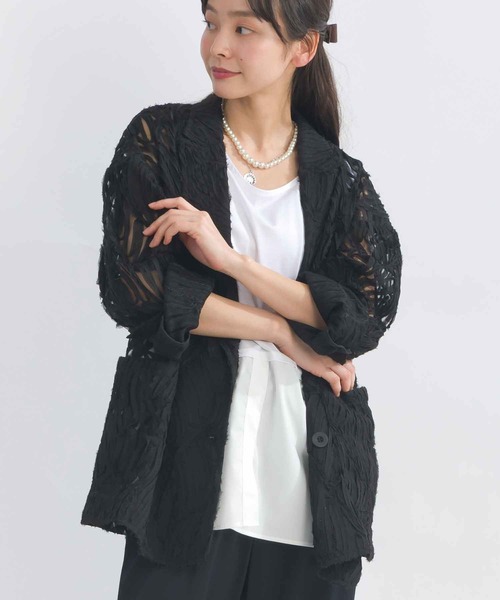 PICCIN(ピッチン)の「コード刺繍レースダブルジャケット(テーラードジャケット・レディース・ブラック/オフホワイト・M)」の11枚目の写真