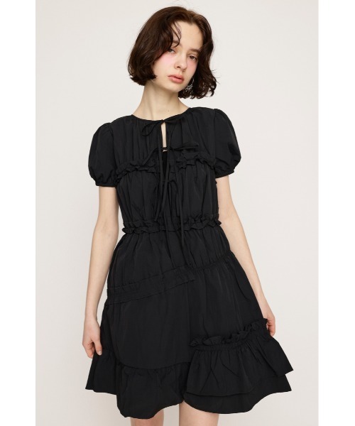 ワンピース rosymonster AJISAI mini frill puff OP 在庫調整】AJISAI mini frill puff OP【ピンク・オフホワイト