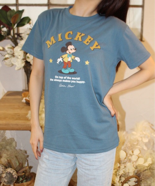 ALWAYS GOOD TIME(オルウェイズグッドタイム)の「【DISNEY/ディズニー】天竺 プリント BOXシルエット 半袖Tシャツ ミッキーマウス/ミニーマウス(Tシャツ/カットソー・レディース・クリーム/オートミール/ブルー系/グリーン・M/L)」の4枚目の写真