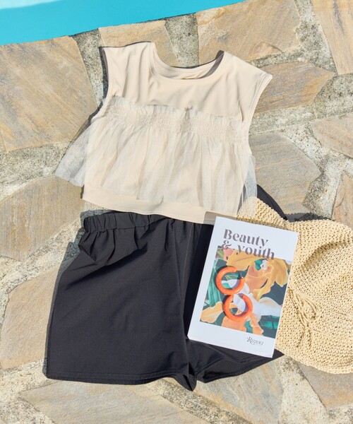 FREAK'S STORE(フリークスストア)の「限定展開 チュール ドッキング タンク セット 水着(トップス・パンツ)(水着・レディース・ブラウン/チャコールグレー/ナチュラル/ブルー・フリ-)」の6枚目の写真