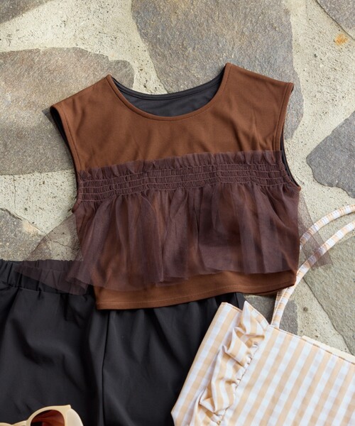 FREAK'S STORE(フリークスストア)の「限定展開 チュール ドッキング タンク セット 水着(トップス・パンツ)(水着・レディース・ブラウン/チャコールグレー/ナチュラル/ブルー・フリ-)」の21枚目の写真