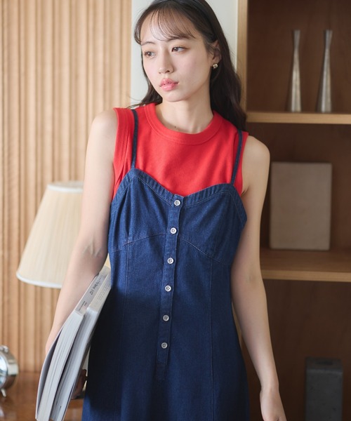 earth music&ecology(アースミュージックアンドエコロジー)の「リブタンクトップ(タンクトップ・レディース・チャコールグレー/ブルー系その他/レッド/ブラック/アイボリー/グリーン系その他・M/S)」の8枚目の写真