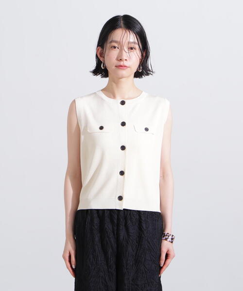 N.（N. Natural Beauty Basic）（エヌエヌナチュラルビューティーベーシック）の「総針コンパクトニットジレ（ベスト・レディース・オフホワイト/グリーン/ネイビー・MEDIUM）」の10枚目の写真