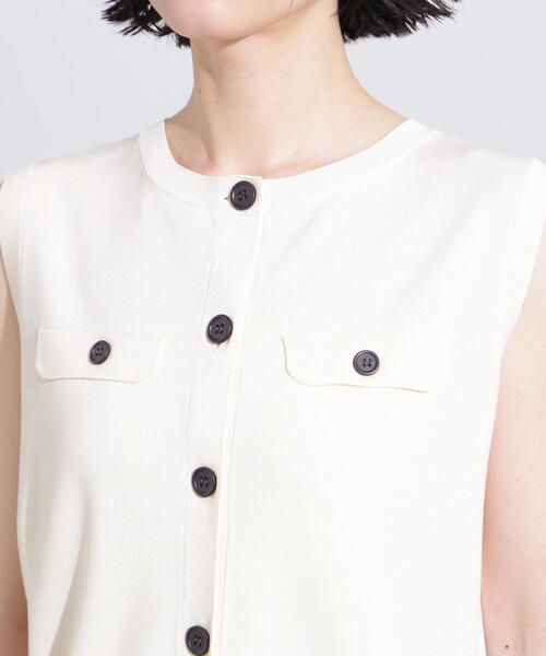 N.（N. Natural Beauty Basic）（エヌエヌナチュラルビューティーベーシック）の「総針コンパクトニットジレ（ベスト・レディース・オフホワイト/グリーン/ネイビー・MEDIUM）」の13枚目の写真