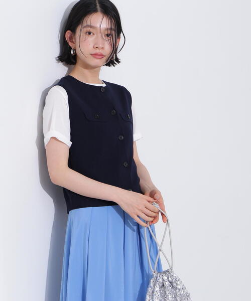 N.（N. Natural Beauty Basic）（エヌエヌナチュラルビューティーベーシック）の「総針コンパクトニットジレ（ベスト・レディース・オフホワイト/グリーン/ネイビー・MEDIUM）」の17枚目の写真