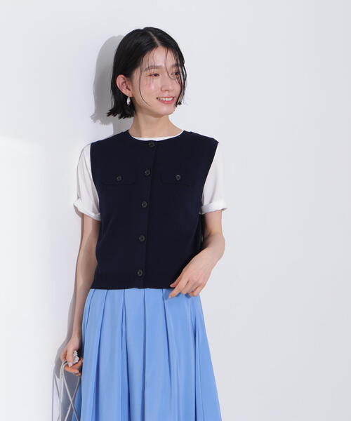 N.（N. Natural Beauty Basic）（エヌエヌナチュラルビューティーベーシック）の「総針コンパクトニットジレ（ベスト・レディース・オフホワイト/グリーン/ネイビー・MEDIUM）」の20枚目の写真
