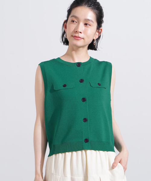 N.（N. Natural Beauty Basic）（エヌエヌナチュラルビューティーベーシック）の「総針コンパクトニットジレ（ベスト・レディース・オフホワイト/グリーン/ネイビー・MEDIUM）」の3枚目の写真