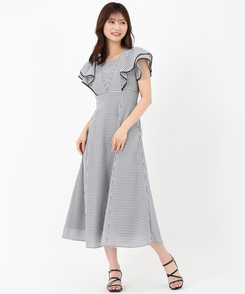MISCH MASCH（ミッシュマッシュ）の「フレアスリーブギンガムチェックワンピース（ワンピース・レディース・ホワイト/ブラック×ホワイト・S/M）」の18枚目の写真