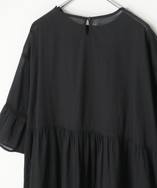 notch.（ノッチ）の「【 notch. by KR 】インド綿　シアー/レース切替ルーズボイルワンピース（ワンピース・レディース・ネイビー/オフホワイト/ブルー/ブラック・M/TM）」の17枚目の写真