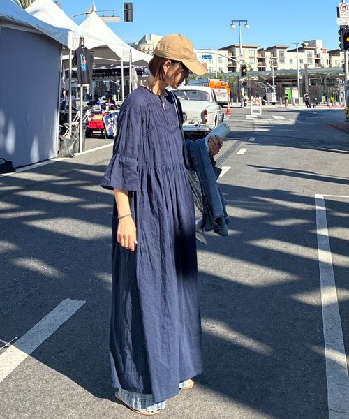 notch.（ノッチ）の「【 notch. by KR 】インド綿　シアー/レース切替ルーズボイルワンピース（ワンピース・レディース・ネイビー/オフホワイト/ブルー/ブラック・M/TM）」の15枚目の写真