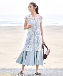 RUIRUE BOUTIQUE（ルイルエブティック）の「洗える ｜ レース ジレ ＆ フレア キャミワンピース セットアップ ｜ レディース おしゃれ きれいめ カーディガン フレアスカート キャミワンピ ワンピース（ワンピース）」