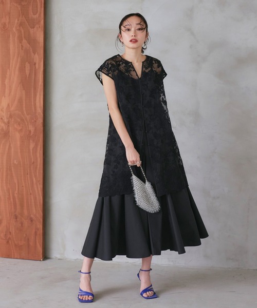 ルイルエブティック RUIRUE BOUTIQUE レースジレ＆フレアキャミワンピースセットアップ （チャコール） ルイルエブティック RUIRUE BOUTIQUE レースジレ＆フレアキャミ