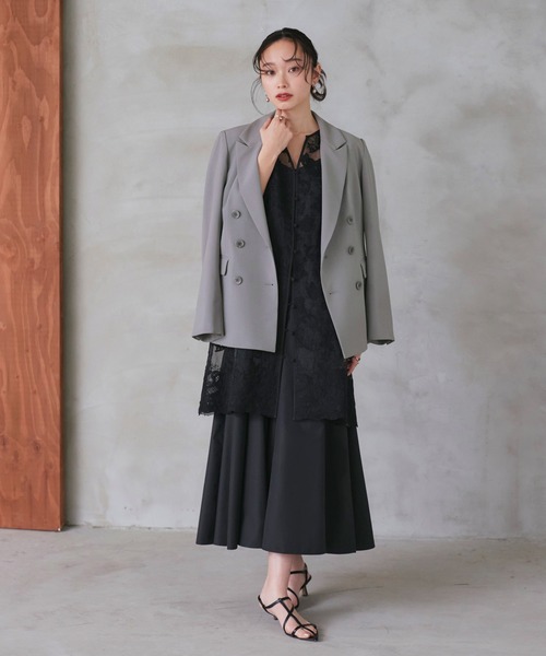 ルイルエブティック RUIRUE BOUTIQUE レースジレ＆フレアキャミワンピースセットアップ （チャコール） ルイルエブティック RUIRUE BOUTIQUE レースジレ＆フレアキャミ