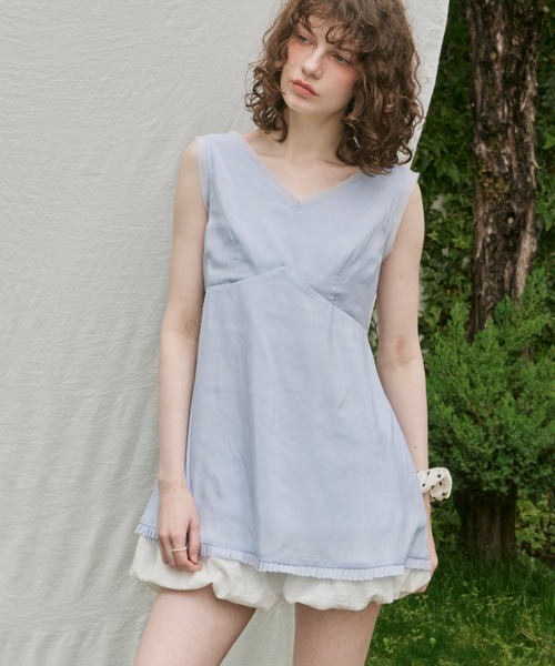 GIUNON（ジウノン）の「hem sheer pleated dress / ヘムシアープリーツドレス（ワンピース・レディース・ブルー/ブラック/ホワイト・FREE）」の14枚目の写真