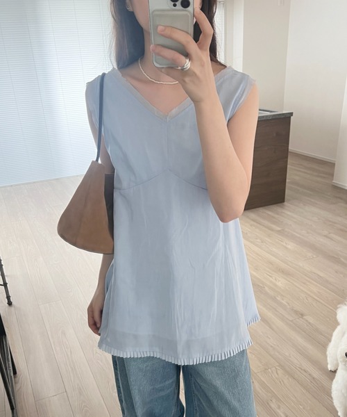 GIUNON（ジウノン）の「hem sheer pleated dress / ヘムシアープリーツドレス（ワンピース・レディース・ブルー/ブラック/ホワイト・FREE）」の19枚目の写真