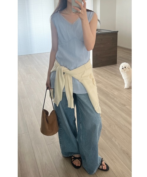 GIUNON（ジウノン）の「hem sheer pleated dress / ヘムシアープリーツドレス（ワンピース・レディース・ブルー/ブラック/ホワイト・FREE）」の21枚目の写真