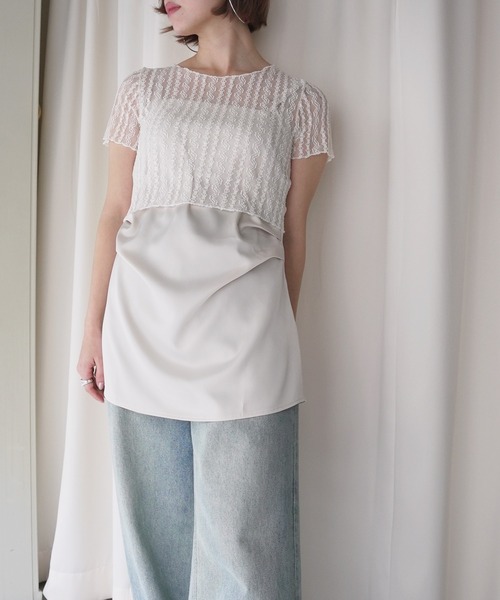 O'fmus(オフムス)の「【O'fmus】 シアーストライプレーストップス ofmw25s019(その他トップス・レディース・ブラック/アイボリー・FREE)」の3枚目の写真