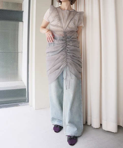 O'fmus(オフムス)の「【O'fmus】 シアーストライプレーストップス ofmw25s019(その他トップス・レディース・ブラック/アイボリー・FREE)」の11枚目の写真