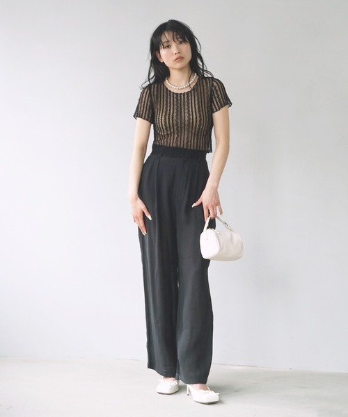 O'fmus(オフムス)の「【O'fmus】 シアーストライプレーストップス ofmw25s019(その他トップス・レディース・ブラック/アイボリー・FREE)」の16枚目の写真