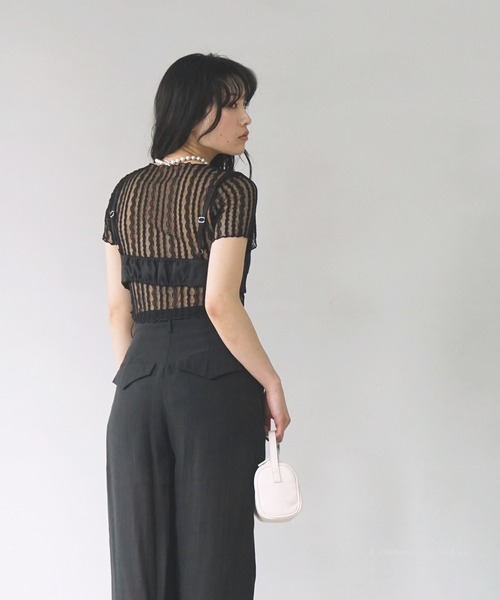 O'fmus(オフムス)の「【O'fmus】 シアーストライプレーストップス ofmw25s019(その他トップス・レディース・ブラック/アイボリー・FREE)」の22枚目の写真