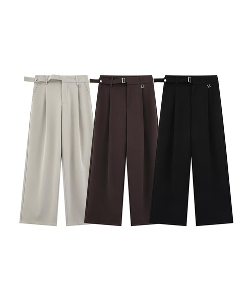 aimoha（アイモハ）の「調節ベルト付きワイドタックスラックスパンツ（スラックス・メンズ・ライトベージュ/チョコ/ブラック・MEDIUM/LARGE）」の15枚目の写真