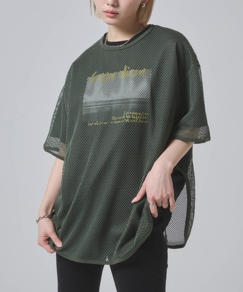ENVYM(アンビー)の「メッシュビックシルエットTシャツ(Tシャツ/カットソー・レディース・ブラック/カーキ/ホワイト・FREE)」の1枚目の写真