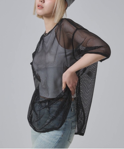 ENVYM(アンビー)の「メッシュビックシルエットTシャツ(Tシャツ/カットソー・レディース・ブラック/カーキ/ホワイト・FREE)」の3枚目の写真