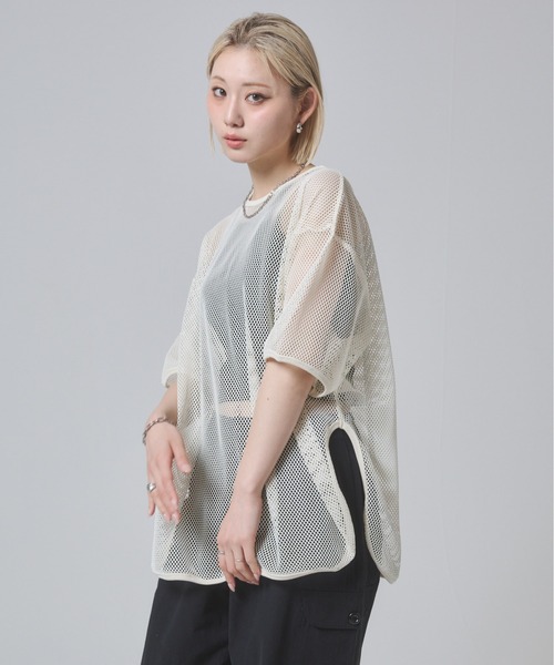 ENVYM(アンビー)の「メッシュビックシルエットTシャツ(Tシャツ/カットソー・レディース・ブラック/カーキ/ホワイト・FREE)」の15枚目の写真