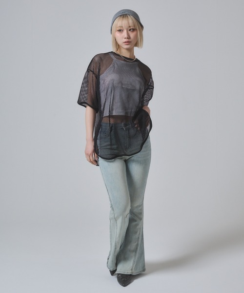 ENVYM(アンビー)の「メッシュビックシルエットTシャツ(Tシャツ/カットソー・レディース・ブラック/カーキ/ホワイト・FREE)」の21枚目の写真