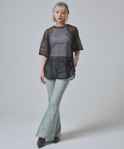 ENVYM(アンビー)の「メッシュビックシルエットTシャツ(Tシャツ/カットソー・レディース・ブラック/カーキ/ホワイト・FREE)」の22枚目の写真