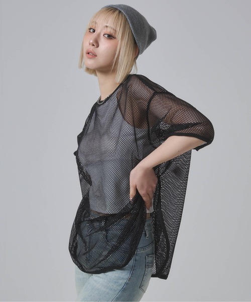 ENVYM(アンビー)の「メッシュビックシルエットTシャツ(Tシャツ/カットソー・レディース・ブラック/カーキ/ホワイト・FREE)」の4枚目の写真