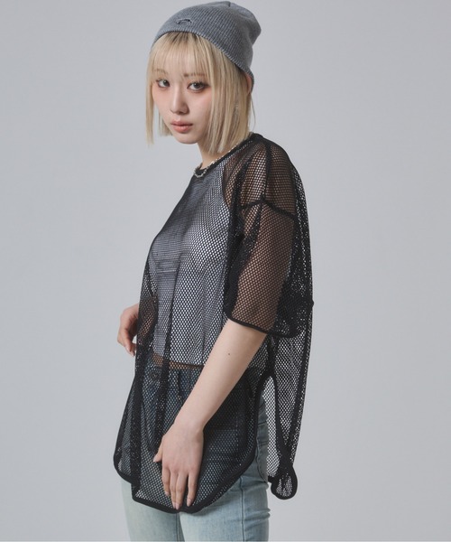 ENVYM(アンビー)の「メッシュビックシルエットTシャツ(Tシャツ/カットソー・レディース・ブラック/カーキ/ホワイト・FREE)」の5枚目の写真