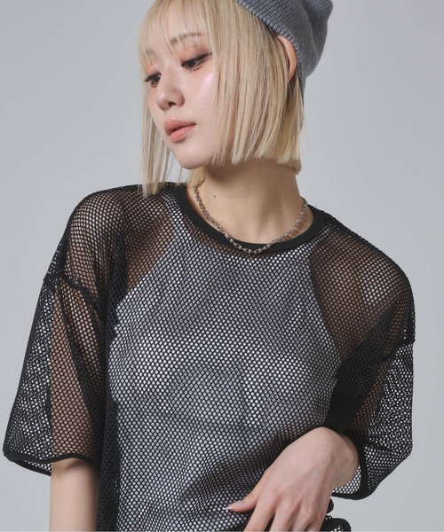 ENVYM(アンビー)の「メッシュビックシルエットTシャツ(Tシャツ/カットソー・レディース・ブラック/カーキ/ホワイト・FREE)」の6枚目の写真