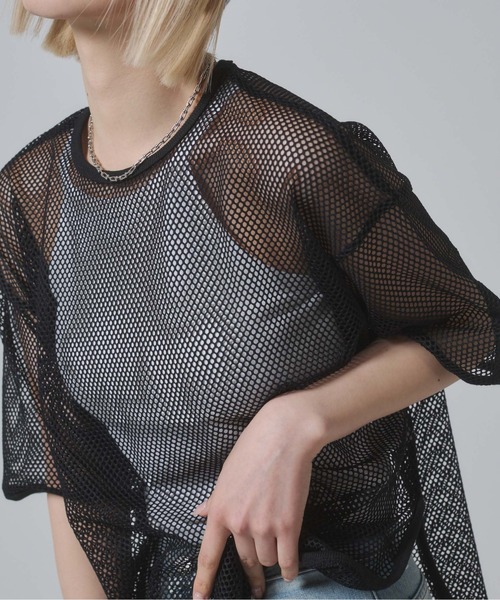ENVYM(アンビー)の「メッシュビックシルエットTシャツ(Tシャツ/カットソー・レディース・ブラック/カーキ/ホワイト・FREE)」の7枚目の写真