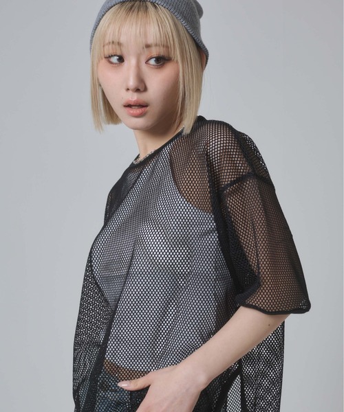 ENVYM(アンビー)の「メッシュビックシルエットTシャツ(Tシャツ/カットソー・レディース・ブラック/カーキ/ホワイト・FREE)」の8枚目の写真