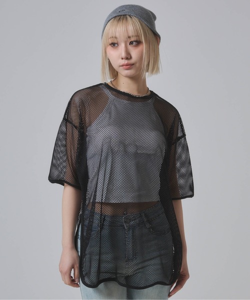 ENVYM(アンビー)の「メッシュビックシルエットTシャツ(Tシャツ/カットソー・レディース・ブラック/カーキ/ホワイト・FREE)」の9枚目の写真