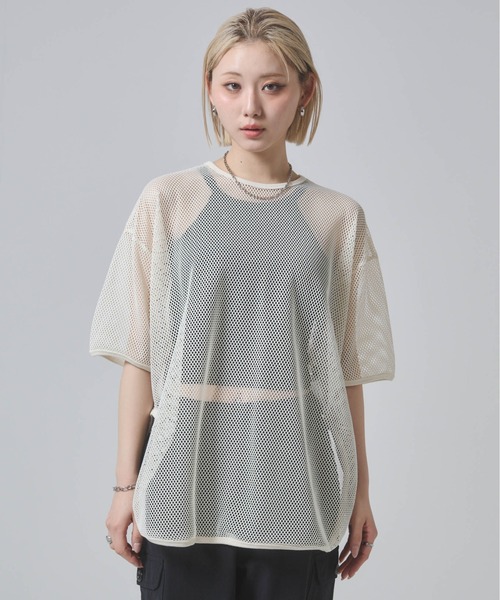 ENVYM(アンビー)の「メッシュビックシルエットTシャツ(Tシャツ/カットソー・レディース・ブラック/カーキ/ホワイト・FREE)」の13枚目の写真